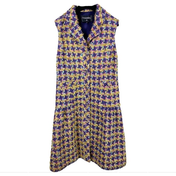 CHANEL STUNNING 22A MULTICOLOR TWEED VEST COAT DRESS!  38 - Picture 3 of 15